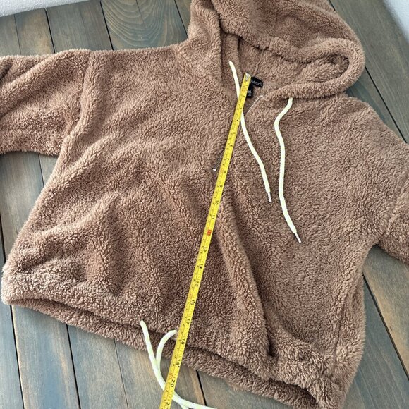 Derek Heart Camel Teddy Bear Quarter Zip Cropped Draw Hoodie - Size Medium (E9) - Picture 5 of 6